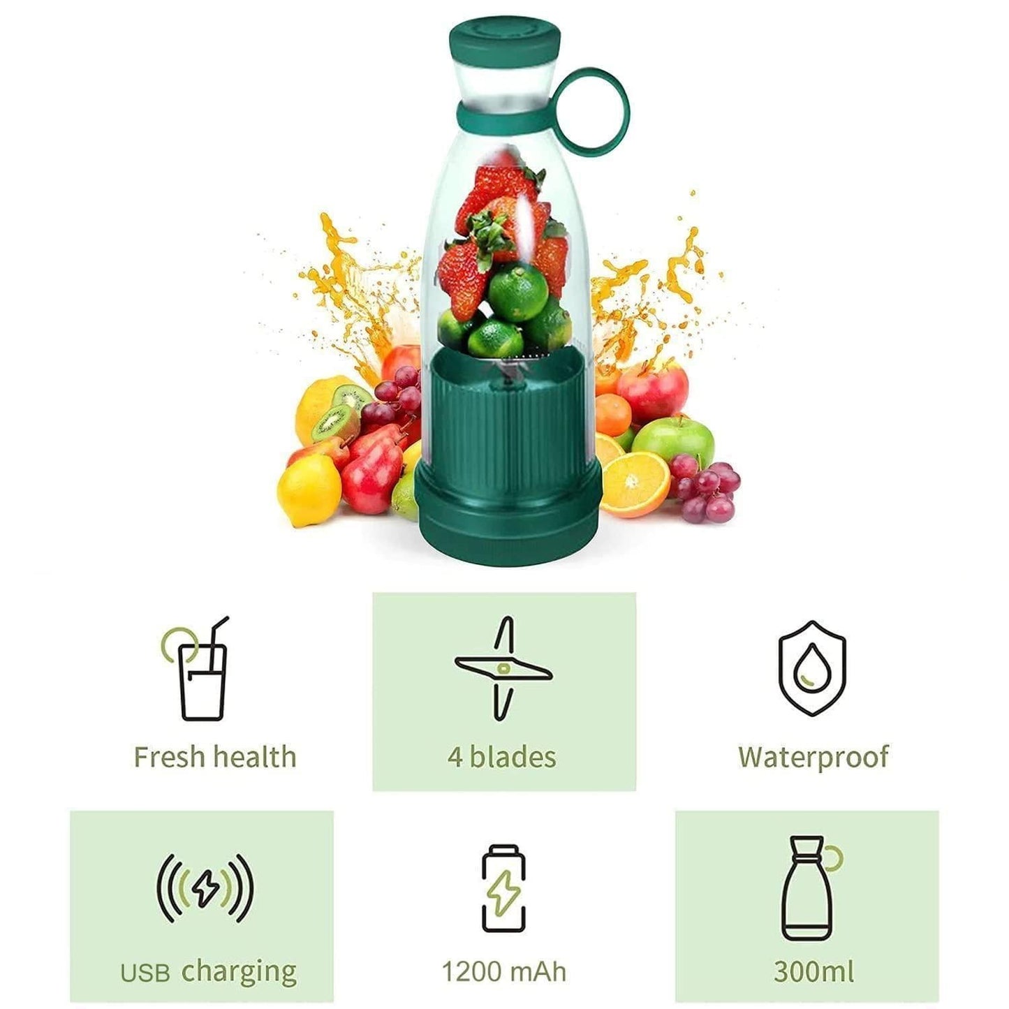 Electric Portable Mini Juicer Bottle | Wireless Personal Size Juicer Blender for Smoothies and Shakes with 4 Blades